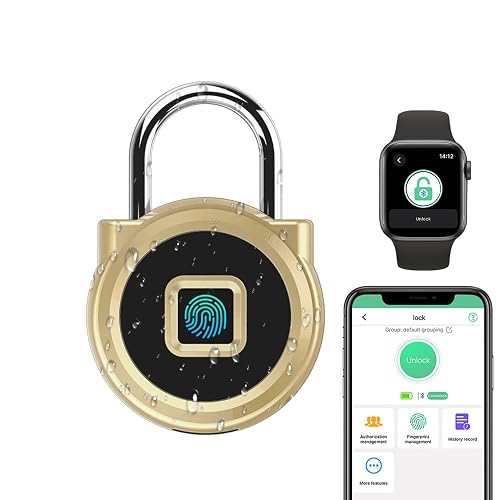 Gym Locker Padlock eLinkSmart Fingerprint Padlock with 1000+ App User - Outdoor Waterproof Security Smart Lock for Gym Locker Backpack Field Box (Gold)