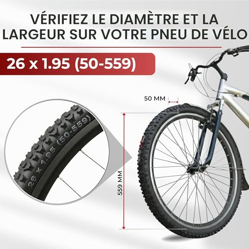 Fincci Pneu VTT 26 Pouces - Pliable Pneus 26 x 1.95 Pouces 50-559 60 TPI, Tire Velo pour VTT Montagne Vélo, Hybrid Adulte Velo Electrique Tournée Bicyclette - Paquet de 2 Accessoire VTT