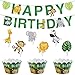 Zoo Animal Happy Birthday Banner Garland Safari Cupcake Toppers Woodland Cupcake Wrappers For Baby Show Theme Party Supplies by Shxstore