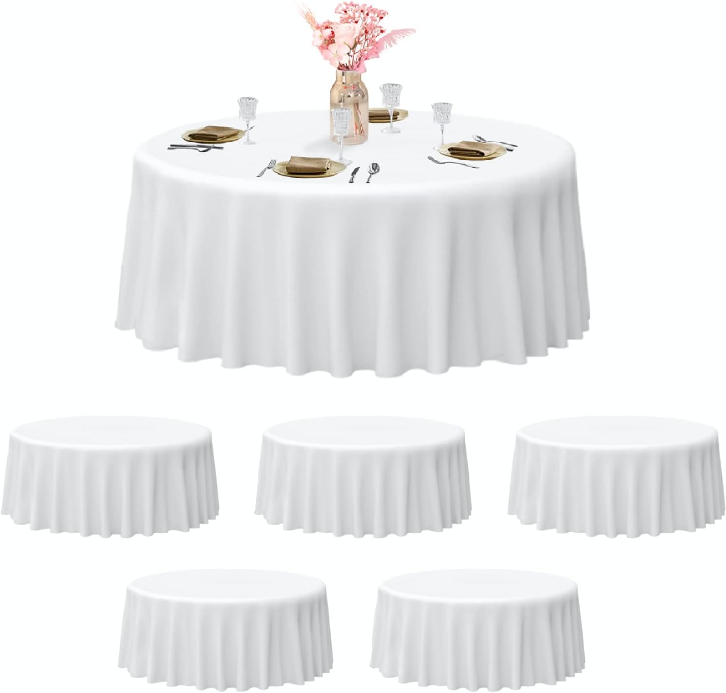 Photo 1 of EMART Round Tablecloth White (6 Pack) 120 inch Circular Polyester Table Cover for Wedding Decor, Birthday Party, Banquet and Formal Events