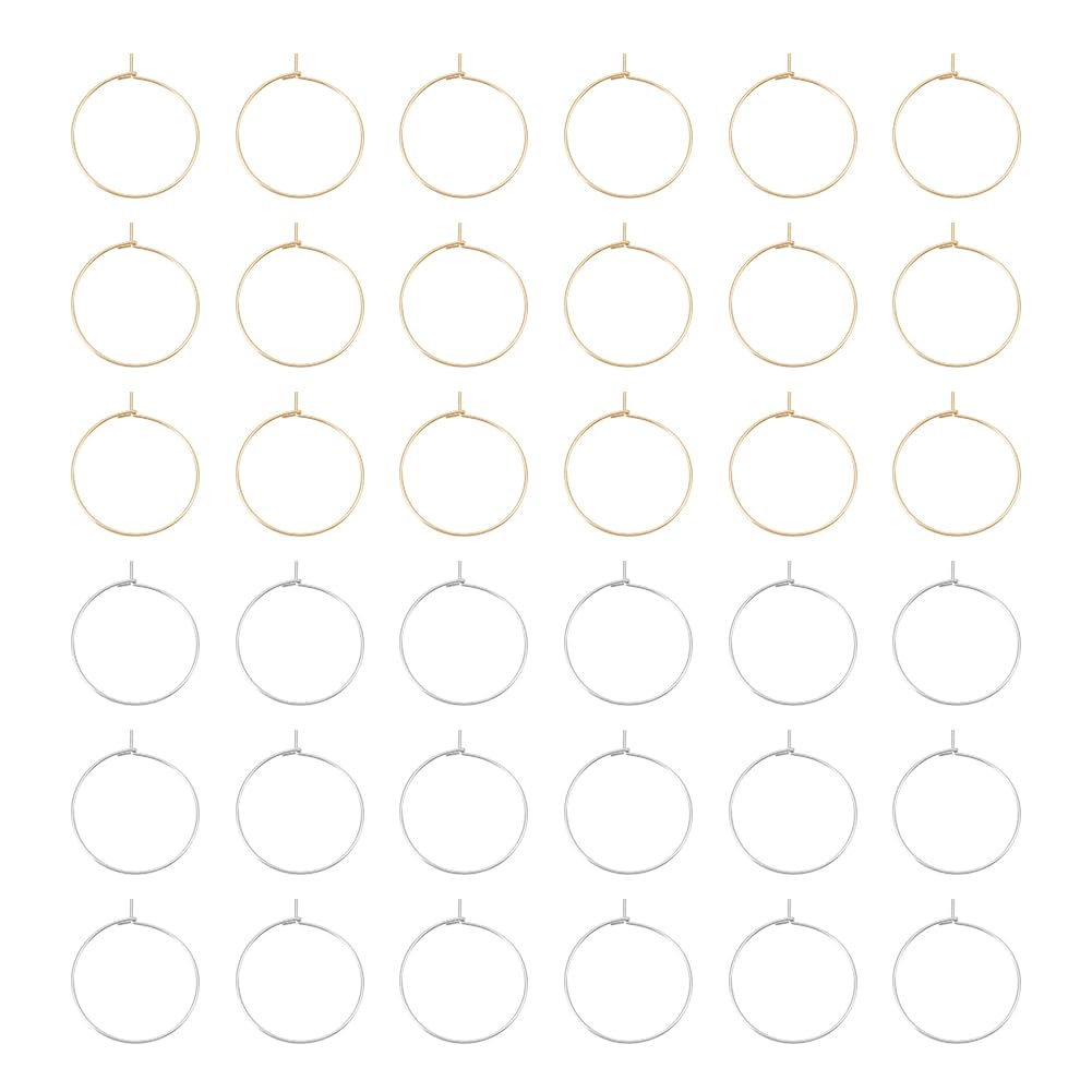 UNICRAFTALE 80pcs 25mm 2 Colors Wine Glass Charms Rings Stainless Steel Hoop Earring Findings Mixed Color DIY Earring Beading for Women Basketball Wives Hoop Earrings, Pin 0.7mm — image 1