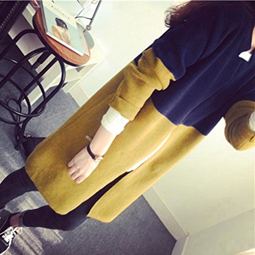 Hot Sale! Napoo Women Hit Color Patchwork Button Long Jackets Slim Cardigan Coat Outwear (Yellow)