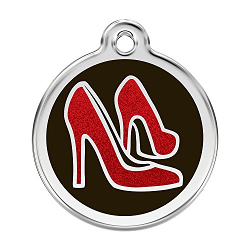 Personalized Stainless Steel & Glitter Enamel Dog Tag with Engraving - Red Shoe (Large)