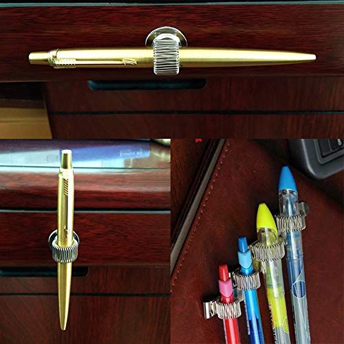 Tvoip 6Pcs Stainless Steel Pen Pencil Holder, Strong Adhesive Clips with Adjustable Spring Loop, Fit Any Size Pens, Use in Home Office Car Kitchen