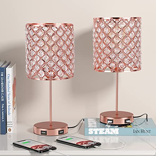 USB Touch Control Crystal LampRose Gold Crystal Lamp Set of 2 with