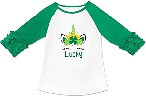 BesserBay Little Girl's St Patricks Day Ruffled Sleeve Raglan Clover Tee Shirt 1-10 Years