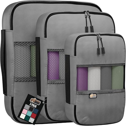 GORILLA GRIP Packing Cubes, Travel Essentials for Suitcase, Mesh Organizer Bags for Clothes Toiletries Shoes and Laundry, Luggage and Carry On Airplane Accessories, Traveling Must Haves, 3 Set Gray