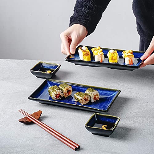 uniidea Ceramic Sushi Serving Tray Sets 2, 6 Pieces Japanese Style