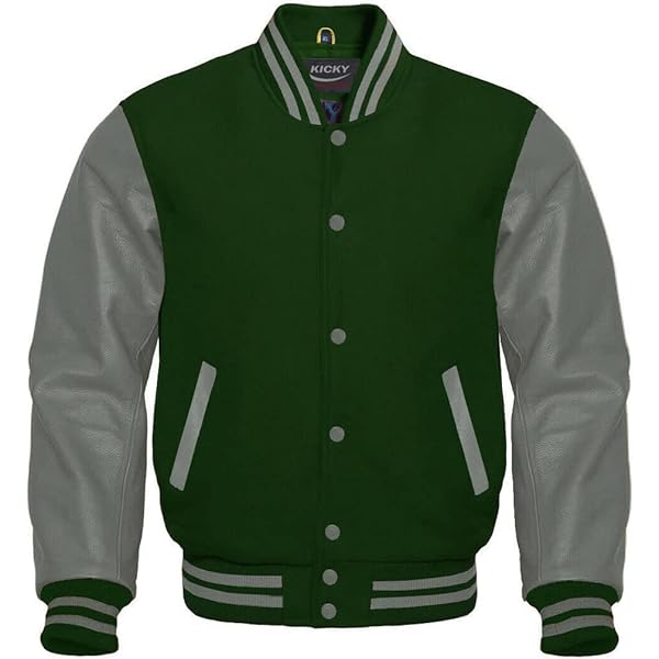 Varsity Letterman Baseball Bomber Retro Vintage Jacket Forest