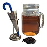 Umbrella Tea Infuser - Stainless Steel with Cute Tea Infuser Stand for Easy Storage & Display - Heat Resistant Silicone Handle (Blue Color)