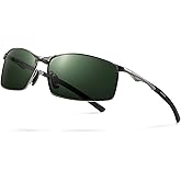 SUNGAIT Ultra-Lightweight Polarized Sunglasses Men for Driving Fishing Golf, Rectangular Metal Frame with Spring Hinge