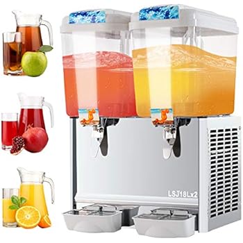SUNCOO Commercial Juice Dispenser 9.5 Gallon Cold Beverage Drink Dispenser Machine for Restaurant and Party Temperature Control, 4.75 Gallon Per Tank, 2 Tank with Spigot