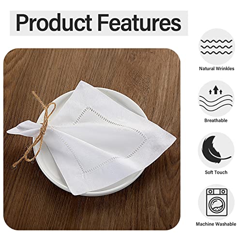 80 Pieces White Linen Cocktail Napkins Bulk 6 x 6 Inch Cloth Cocktail