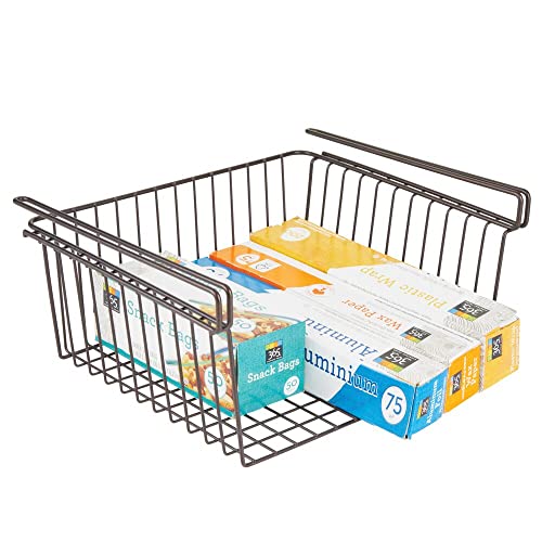 mDesign Household Metal Under Shelf Hanging Storage Organizer Bin