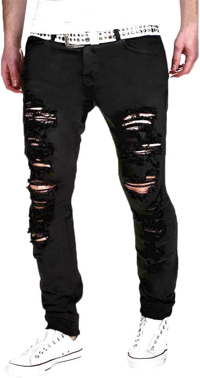 BOLAWOO-77 Herren Jeans Zerrissen Löcher Slim Fit Hose Männer Ripped ...