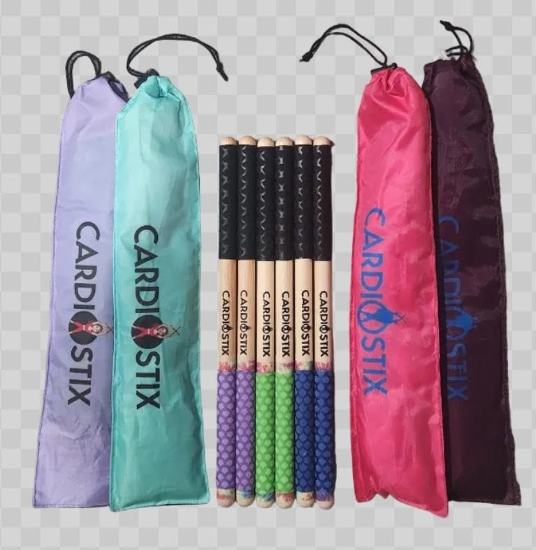 CardioStix approx 8.5oz per set (1 PAIR WITH BAG) Bundle Weighted Double Grip w/bag Premium American Hickory Wood Cardio Drum Sticks | Drumming, Fitness, Aerobic Class, Exercises (Tie Dye with Bag)