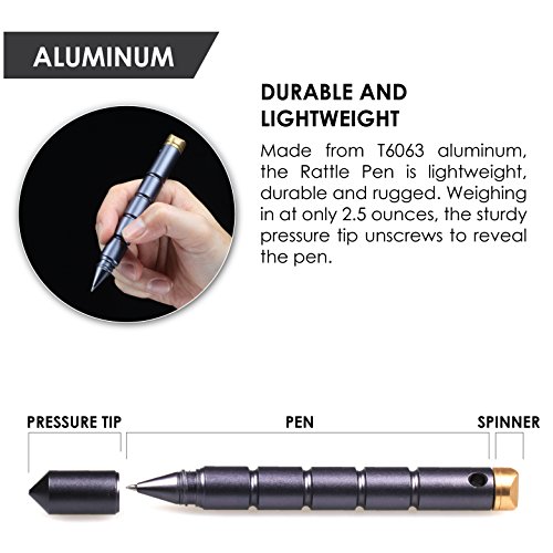 Ztylus Gadget Addix 3 in 1 RATTLE PEN: Black Ink Writing Pen, Fidget Spinner End Cap, Pressure Tip, Ergonomic Grip (Slim Aluminium Silver)