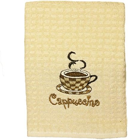 Harwoods Cappucino Waffle Embroidered Terry Towelling 100% Cotton Kitchen Tea Towel, Cream, 2 Pack