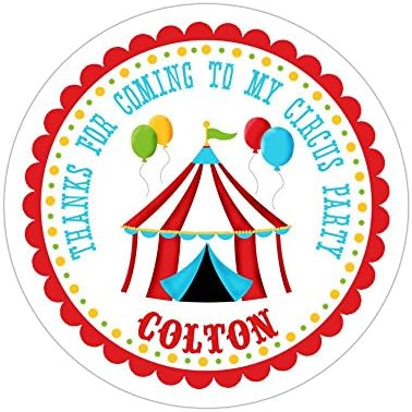 Personalized Customized Birthday Party Favor Stickers - Circus Carnival - Round Labels - Choose Your Size