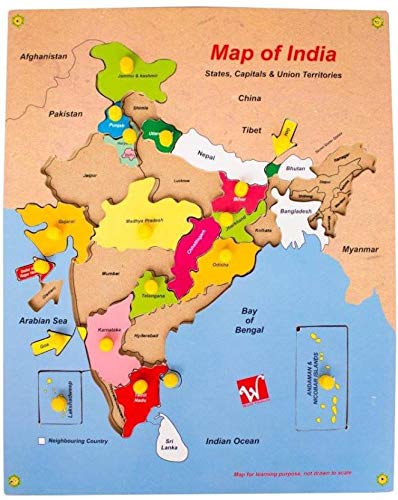 Toyvala Indian Map Wooden Knowledge Map & Learning Puzzle, Board Game