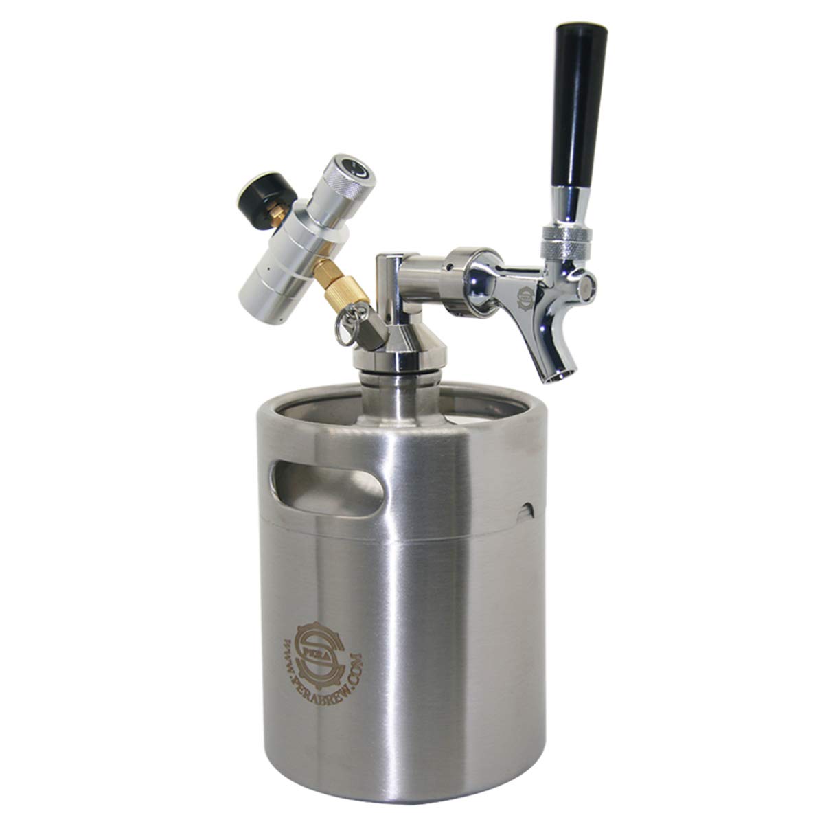Homebrew Mini Keg Beer Growler - PERA Brand Include 64OZ Beer Mini Keg, Beer Faucet, Keg Spear, Gas Regulator, Beer Line for Fermenting, Soda, Homebrew Beer