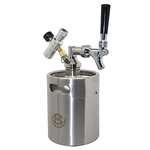 Homebrew Mini Keg Beer Growler - PERA Brand Include 64OZ Beer Mini Keg, Beer Faucet, Keg Spear, Gas Regulator, Beer Line for Fermenting, Soda, Homebrew Beer