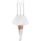 Sintege 3 Pcs Women's Tutu Costume, 5 Layered Tulle Tutu Skirt Y Back Adjustable Elastic Straps Striped Socks