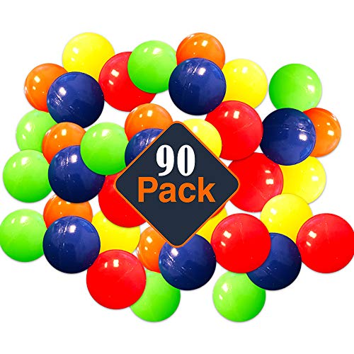 Crenstone Super Bouncy Balls Bulk Pack Set for Kids-- 90 Rainbow Rubber High Bouncing Balls Total (Bulk Bouncy Balls)