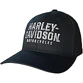 Harley-Davidson Men's Bevel Curved Bill Stretch Fit Baseball Cap - Solid Black
