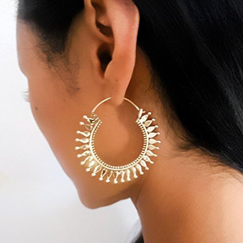Large Bohemian Gypsy Tribal Ethnic Indian Hoop Drop Dangle Earrings Retro Statement Earrings For Women Vintage Earring Brass Hoop Earrings Indian Jewelry