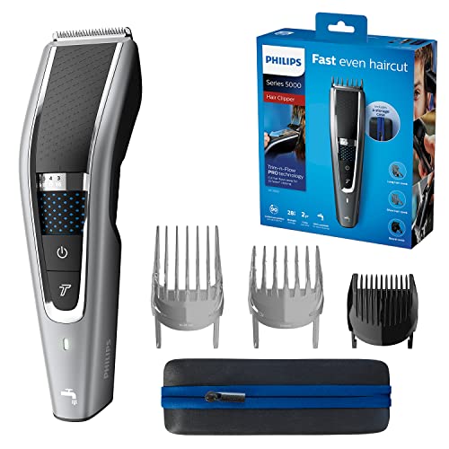 Philips Hair Clipper Série 5000, Tondeuse à Cheveux Lavable avec Technologie Trim-n-Flow Pro (HC5650/15)