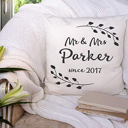 H23ilaryVogt Together Since Gift Mr And Mrs Pillow Established Date Wedding Gift For Newlyweds 4Th Anniversary Two Year Anniversary 5Th Anniversary Decor
