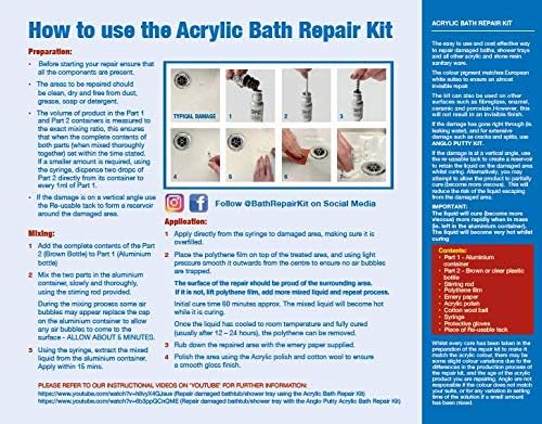 Acrylic Bath Repair Kit White, for Repairing Chips Scratches, Dents & Hairline Cracks on Acrylic - Image 4