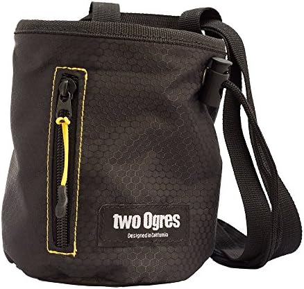 two Ogres Basique v2 Chalk Bag with Belt and Zippered Pocket (Black) for Climbing, Gymnastics &amp; Weight Lifting