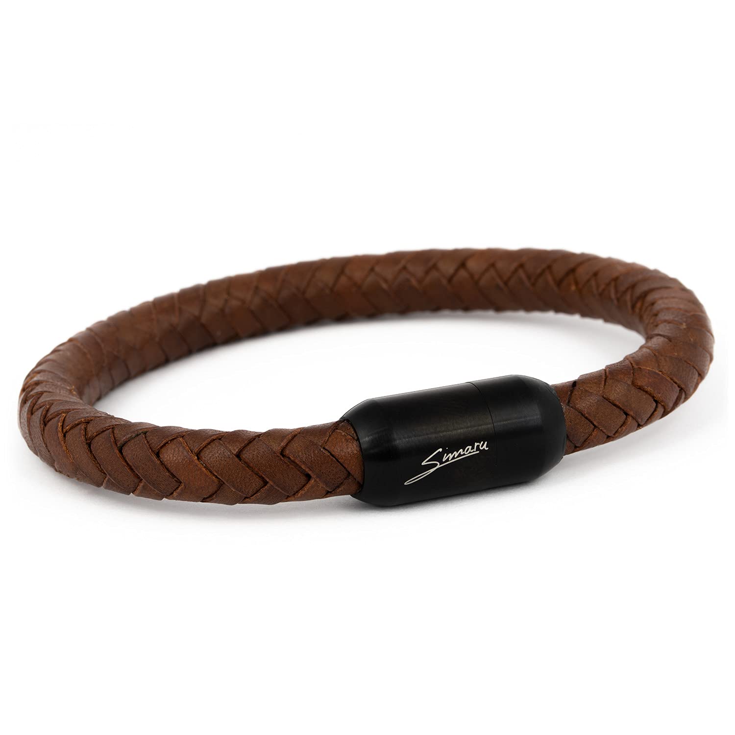 Simaru Unisex Leather Bracelet Made in Germany, Magnetic Clasp Made of Stainless Steel, Premium Bracelet for Men and Women, Skin-friendly, L - Handgelenkumfang - von 17-18cm, Leather