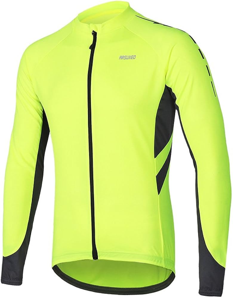 ARSUXEO Men's Full Zipper Long Sleeves Cycling Jersey Bicycle MTB Bike Shirt 6030 : Clothing