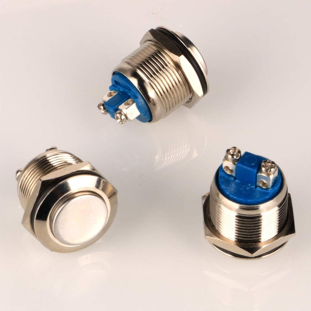 Gebildet 3pcs 19mm Momentary Push Button Screw Type Terminals Stainless Steel Metal Waterproof Button 5A 12V/24V/125V/250VAC with 2 Screw Terminals Stainless Steel(High Head) - Image 4
