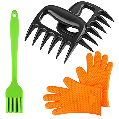 Magicook 5PCS BBQ Kit- Pulled Pork Shredder Claws + Silicone Oven Glove + BBQ Oil Brush For Grill Smoker Outdoor Cooking (White)