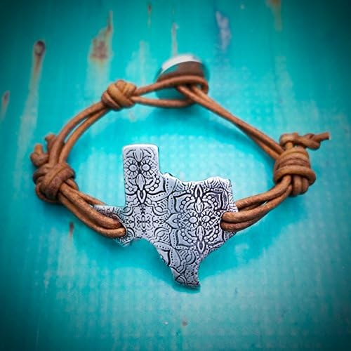 Adjustable Leather Texas bracelet with button closure