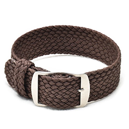 Ullchro Nylon Watch Strap Replacement Perlon Braided Woven Watch Band NATO Men Women - 14mm, 16mm, 18mm, 20mm, 22mm Watch Bracelet with Stainless Steel Silver Buckle (20mm, Brown)