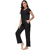 WiWi Soft Pajama Set for Women Short Sleeve Viscose from Bamboo Sleepwear Lightweight Loose Pajamas Pjs Sets S-XXL