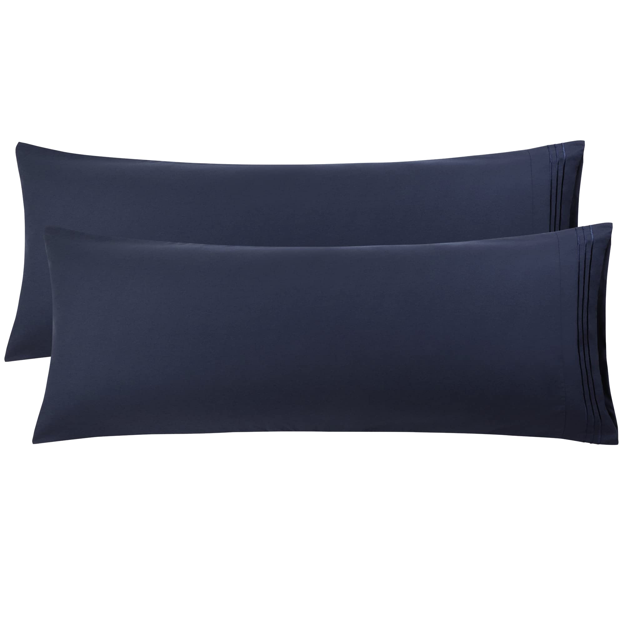 PiccoCasa Soft Brushed Microfiber Body Pillowcases 2 Pack, Breathable Embroidery Bolster Pillow Cases, Body Pillow Cover Cases with Zipper Closure Navy 20"x48"(4ft)