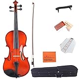 ADM 1/2 Half Size Handcrafted Solid Wood Student Acoustic Violin Starter Kits(Hard Case, Rosin, Shoulder Rest, Tuner, Violin Bow, Fingerboard Sticker), Red Brown