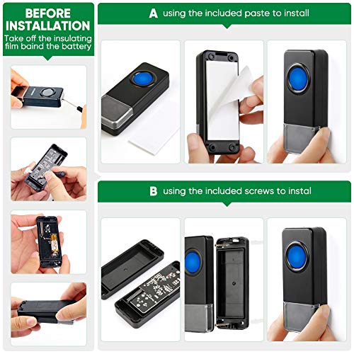Wireless Door Bell BITIWEND Waterpoof Doorbell Chime Operating at 1000ft with 52 Tunes 4 Volume Levels LED Flash, Classroom Doorbell,Home Business Doorbell Chime, 2 Push Buttons & 3 Receivers - Thumbnail 5