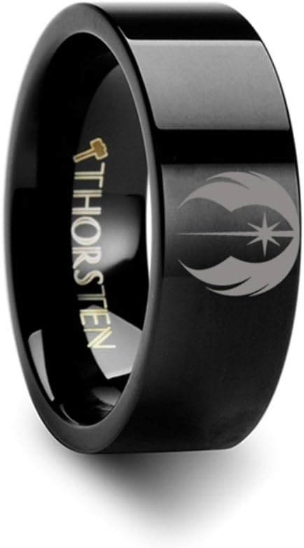 Thorsten Jedi Order Insignia Emblem from Star Wars Wedding Band Ring Black Tungsten Inside Engraved 8mm Wedding Band Ring Custom Personalized Inside Engraved from Roy Rose Jewelry