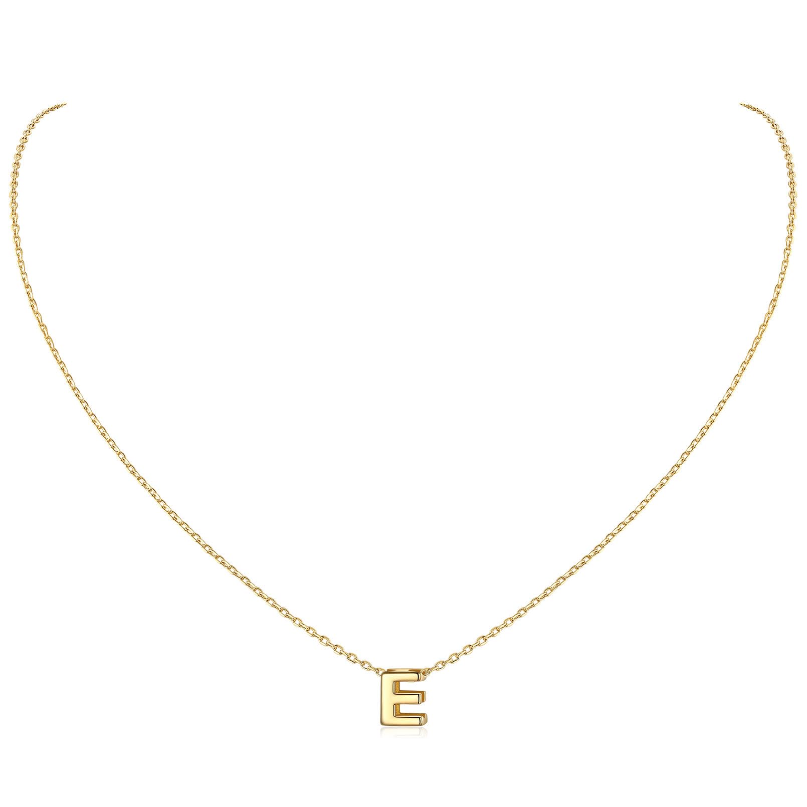 ChicSilver Gold Necklace Womens Sterling Silver Mini Letter Pendant Strong Link Chain 16"+2" inches Initial E Necklaces for Females