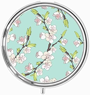 Udoosun Cherry Branch In Blossom Custom Personlized Round Tablet Medicine Pocket Purse Travel Pill Vitamin Decorative Box Case Holder