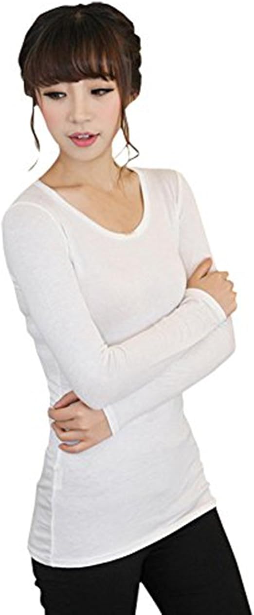 Herrew Womens Basic Modal Long Sleeve T-shirts Blouse Top (White, O) at Amazon Womenâs Clothing 