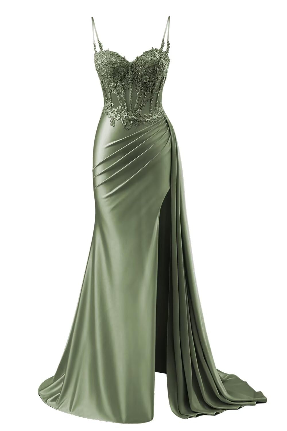 INEWER Lace Appliques Moss Green Prom Dresses Ball