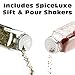 SpiceLuxe Premium Spice Jar Set -12 Square Glass 4 oz Spice Bottles, 72 Deluxe Labels, 12 Shaker Tops, Organic Green Steel Caps and No Clog Wide Spice Funnel
